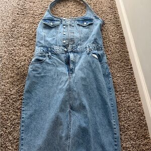 Universal Thread Light Blue Denim Overall Dress with Button Bib